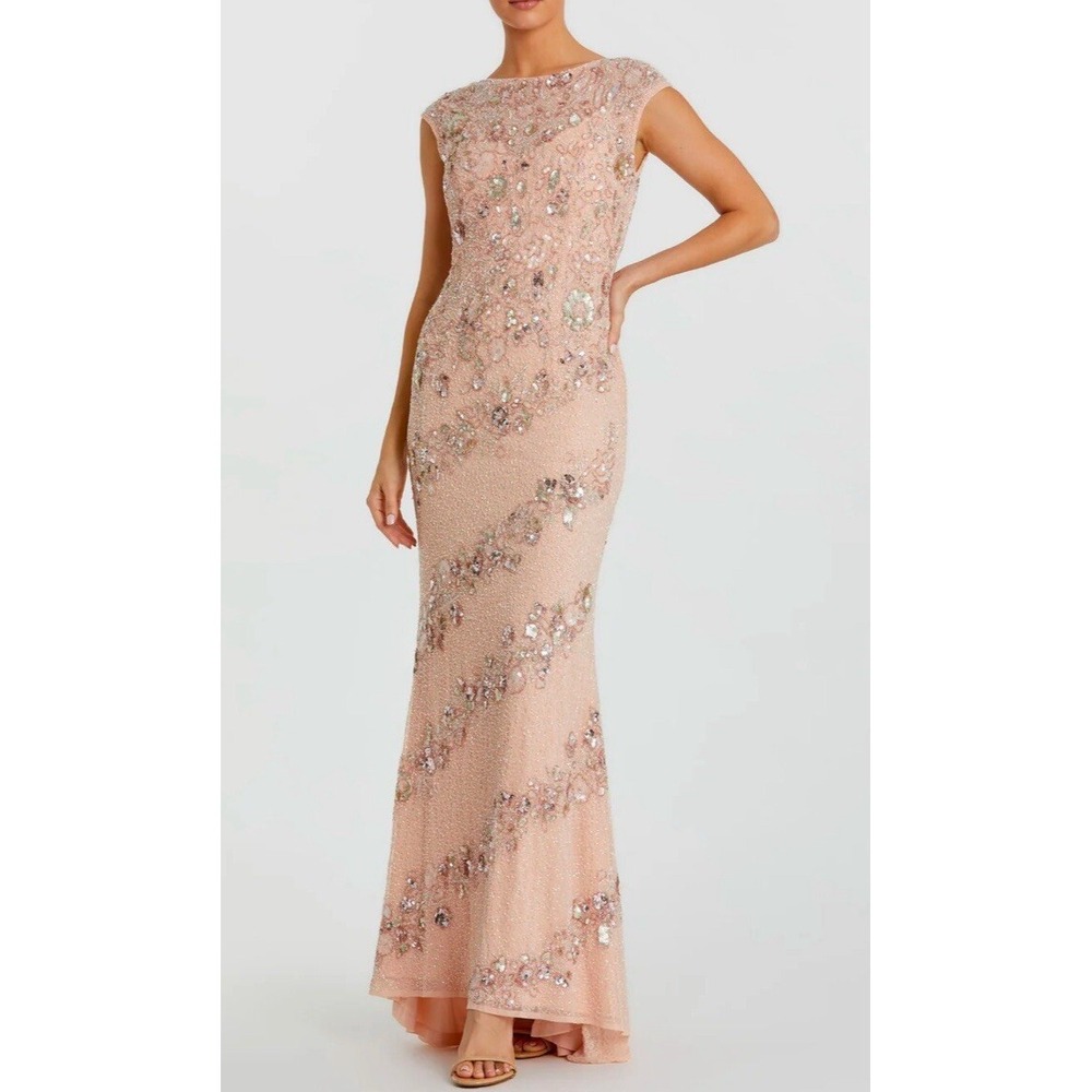 MAC DUGGAL Embellished Bateau Neck Cap‎ Sleeve Gown Size 4 Org $698